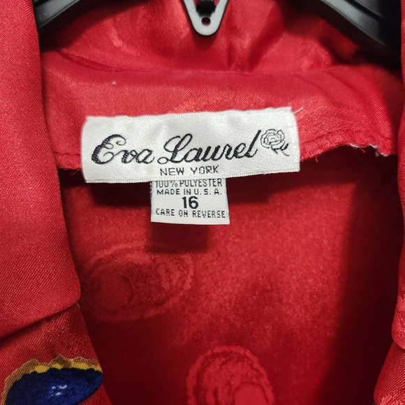 Eva laurel women's blouse top size 16 red vintage multicolor satin - Picture 3 of 7